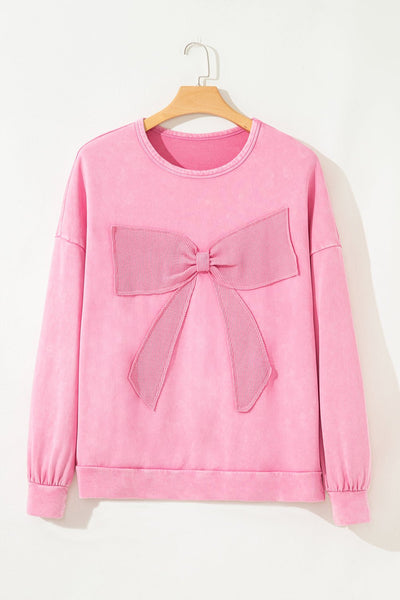 Women's Waffle Bow Mineral Wash Sweatshirt in Cotton Blend