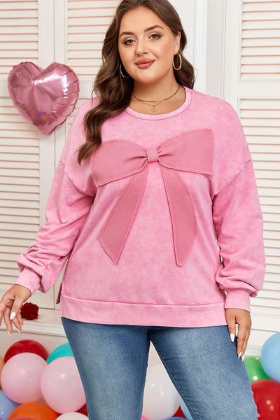 Women's Waffle Bow Mineral Wash Sweatshirt in Cotton Blend