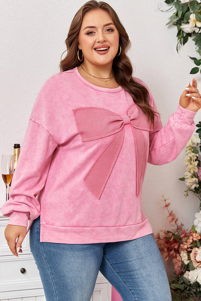 Women's Waffle Bow Mineral Wash Sweatshirt in Cotton Blend