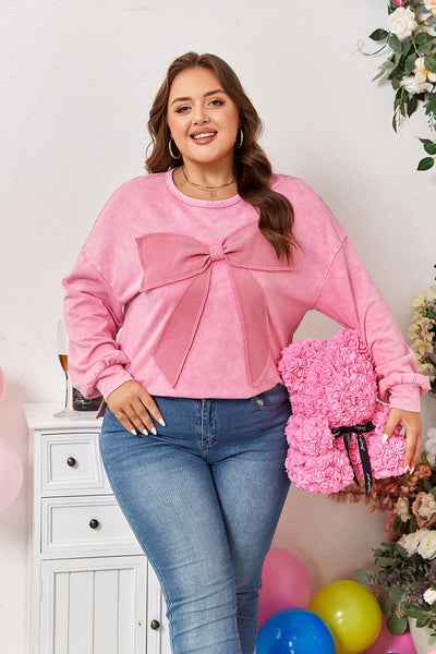 Women's Waffle Bow Mineral Wash Sweatshirt in Cotton Blend