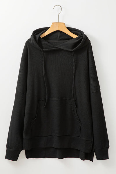 Women's Waffle Knit High-Low Oversized Pullover Hoodie