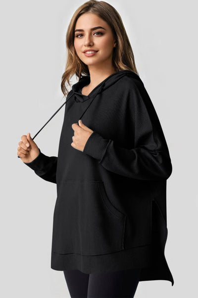 Women's Waffle Knit High-Low Oversized Pullover Hoodie