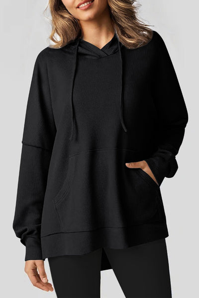 Women's Waffle Knit High-Low Oversized Pullover Hoodie