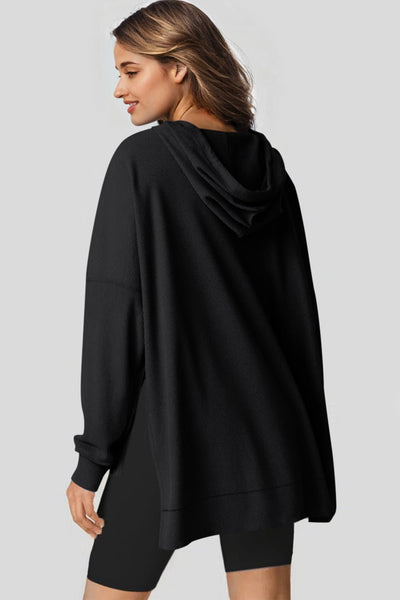 Women's Waffle Knit High-Low Oversized Pullover Hoodie