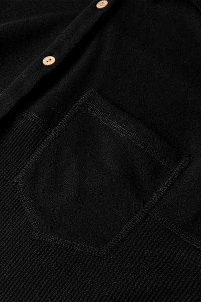 Women's Waffle Knit Oversized Patchwork Shacket in Midnight Black