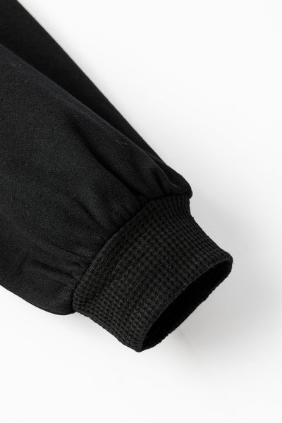 Women's Waffle Knit Oversized Patchwork Shacket in Midnight Black
