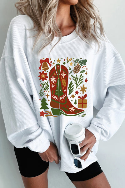 Women's Western Christmas Boot Fleece Sweatshirt