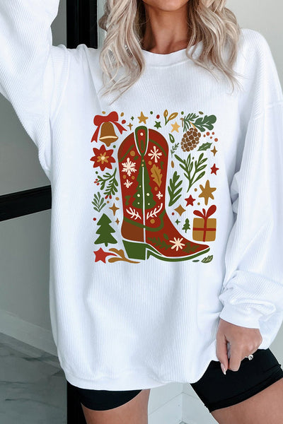 Women's Western Christmas Boot Fleece Sweatshirt