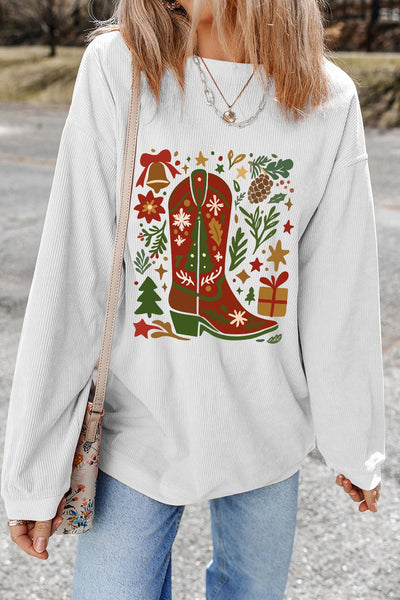 Women's Western Christmas Boot Fleece Sweatshirt