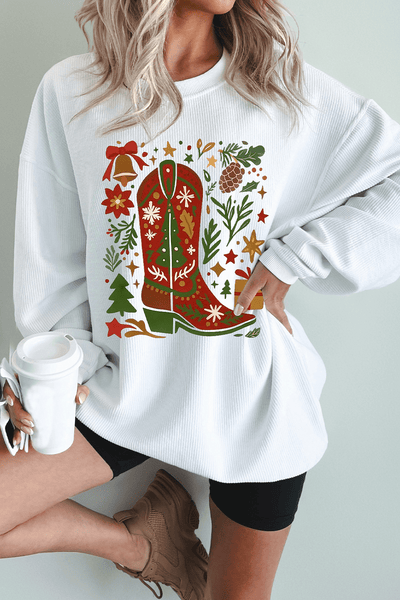 Women's Western Christmas Boot Fleece Sweatshirt