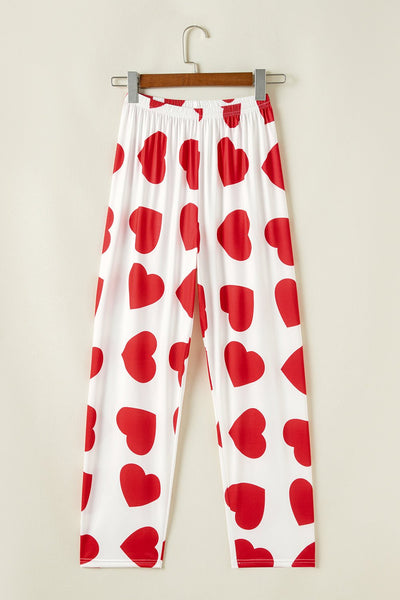 Women's White Heart Print Ruffle Sleeve Lounge Set for Women