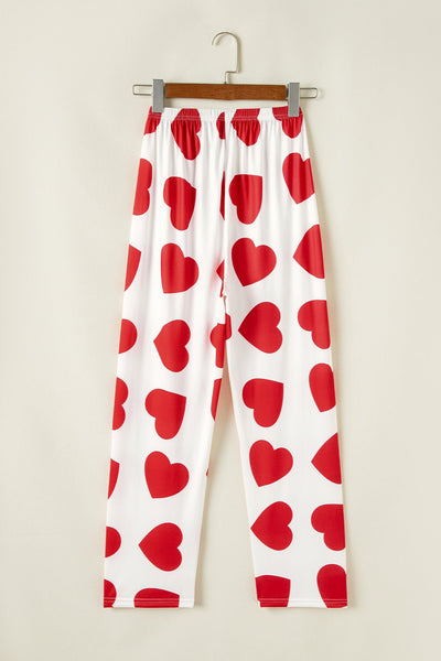 Women's White Heart Print Ruffle Sleeve Lounge Set for Women