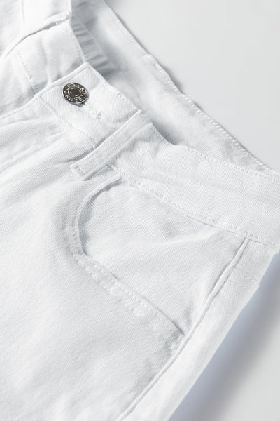 Women's White High-Waisted Straight Leg Jeans with Bow Detail