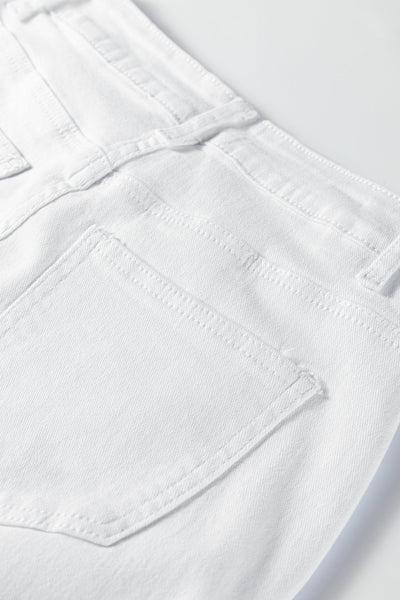Women's White High-Waisted Straight Leg Jeans with Bow Detail