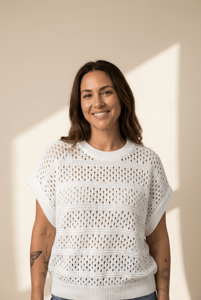 Women's White Hollow Out Pointelle Knit Dolman Sleeve Sweater