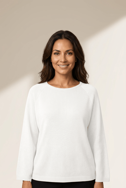 Women's White Viscose-Blend Dolman Sweater with Bracelet Sleeves