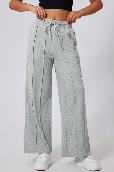 Women's Wide Leg High-Waist Seamed Sweatpants in Heather Gray