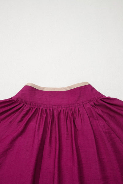 Women's Wild Ginger Contrast Trim V-Neck Blouse with Bracelet Sleeves