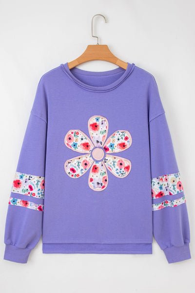 Women's Wisteria Floral Applique Relaxed Pullover Sweatshirt