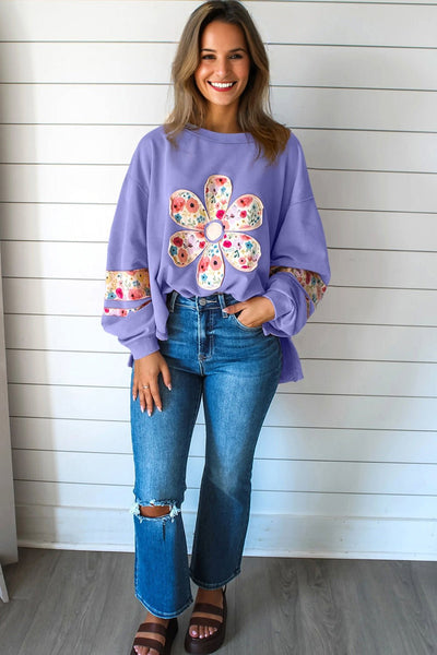 Women's Wisteria Floral Applique Relaxed Pullover Sweatshirt