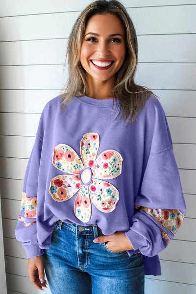 Women's Wisteria Floral Applique Relaxed Pullover Sweatshirt