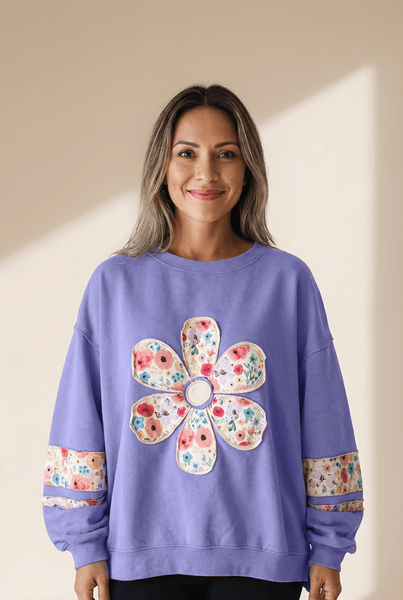 Women's Wisteria Floral Applique Relaxed Pullover Sweatshirt