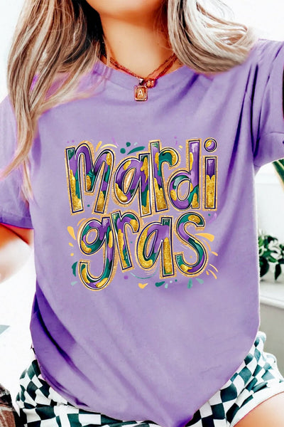 Women's Wisteria Mardi Gras Graphic Tee: Cotton-Blend Casual Top