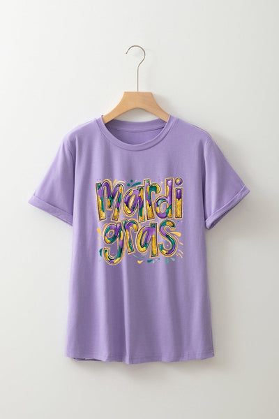 Women's Wisteria Mardi Gras Graphic Tee: Cotton-Blend Casual Top