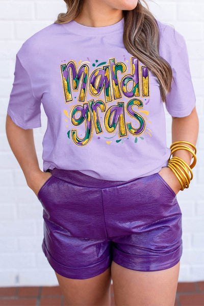Women's Wisteria Mardi Gras Graphic Tee: Cotton-Blend Casual Top