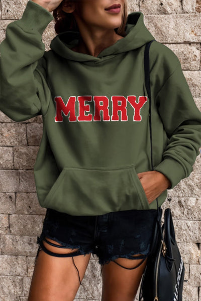 Women's Women’s Olive Green 'Merry' Varsity Graphic Hoodie
