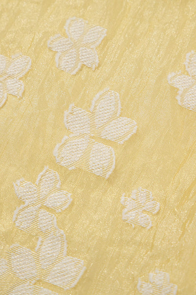 Yellow Floral Jacquard Boho Puff Sleeve Mini Dress