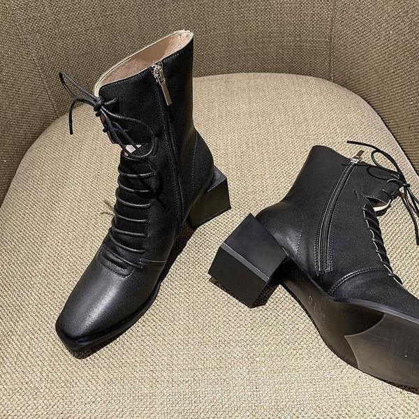 Block Heel Double Lace Boots