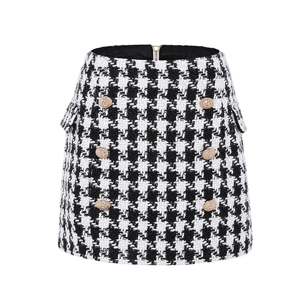 Button Plaid Mini Skirt