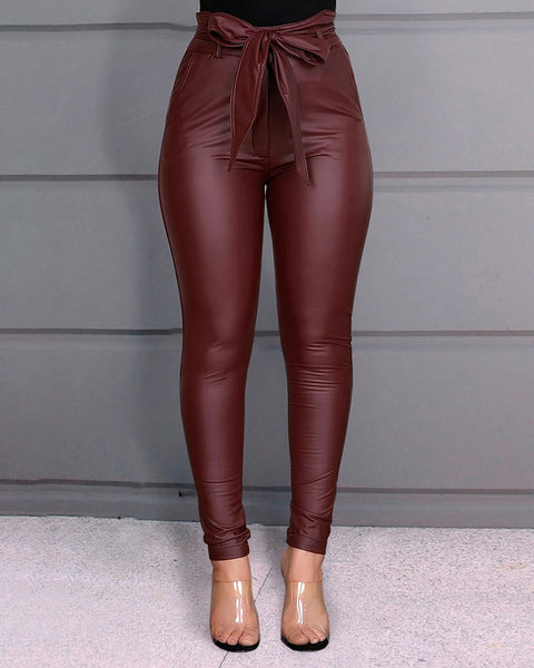 Leather Tie Office Pants