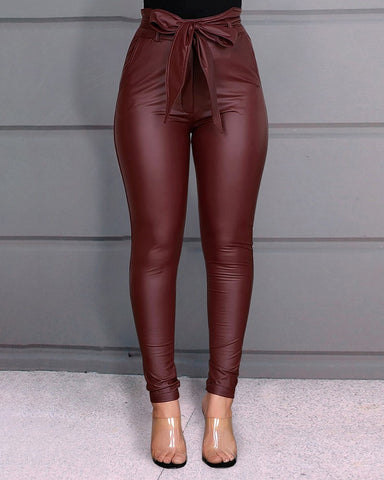 Leather Tie Office Pants