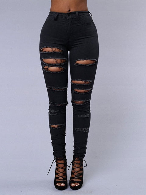 Hot sale ripped jeans for women sexy skinny denim jeans fashion street   FASHION PLAY