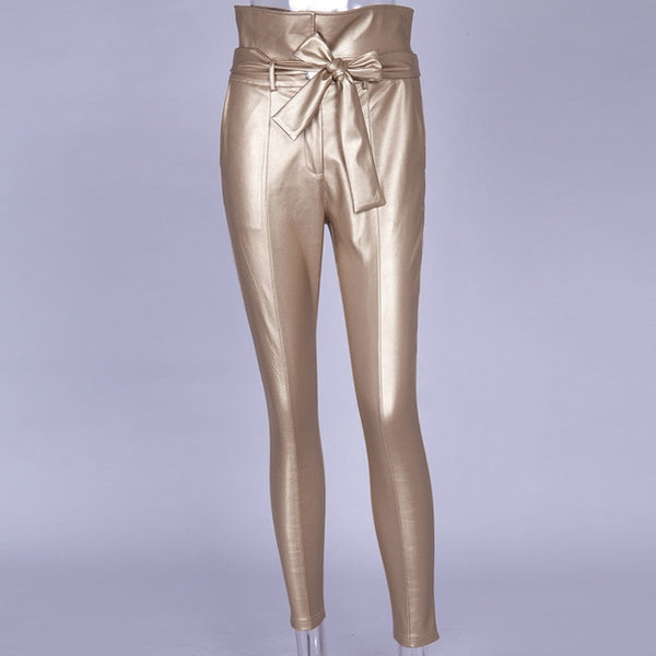 Office Tie Leather Pants