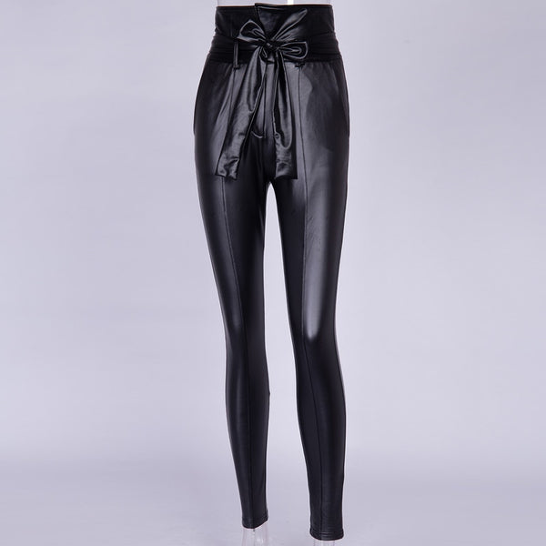 Office Tie Leather Pants