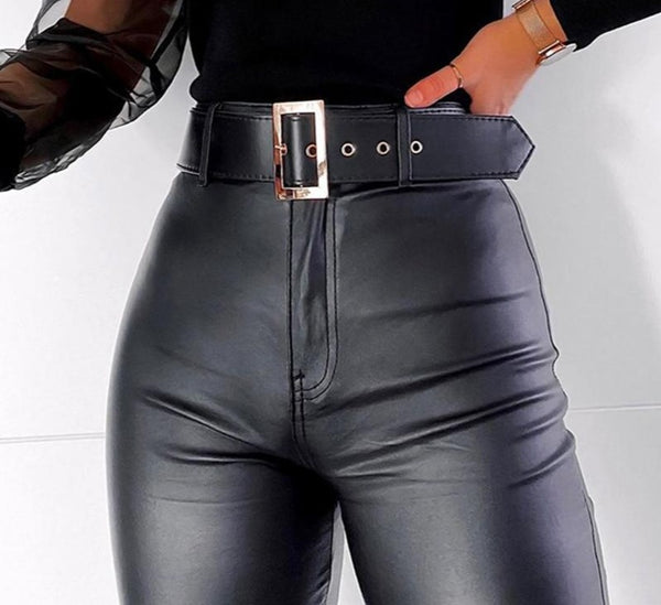 Office Belted Leather Pants