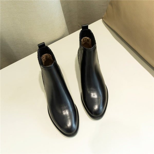 Real Leather Low Heel Boots