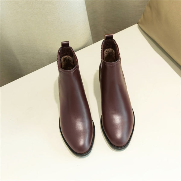 Real Leather Low Heel Boots