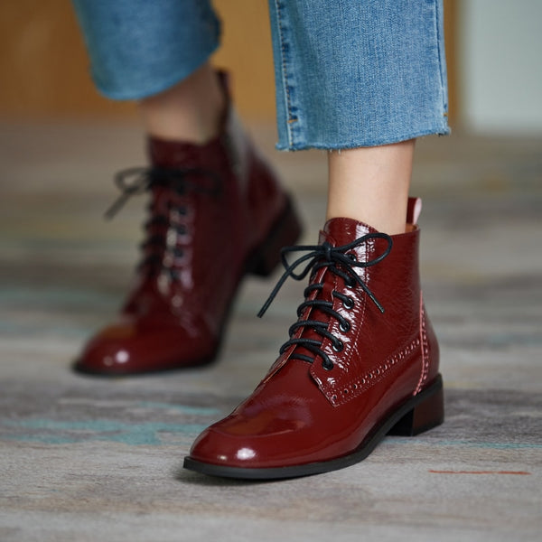 Genuine Leather Low Heel Boots