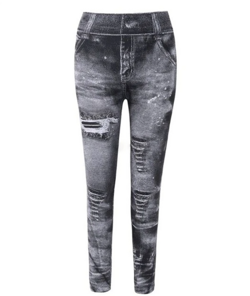 Distressed Denim Elastic Pants