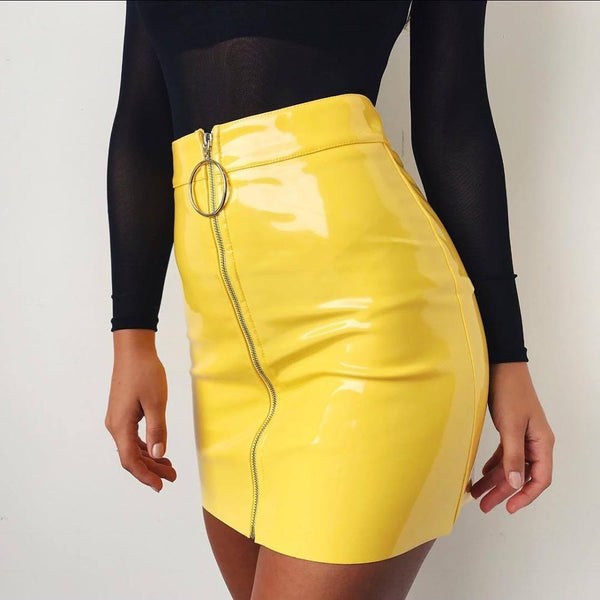 Zip Gloss Mini Skirt