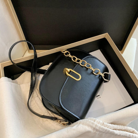 Leather & Chain Strap Saddle Bag