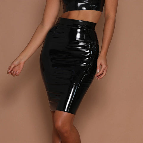 PU Leather Slim Mid Skirt