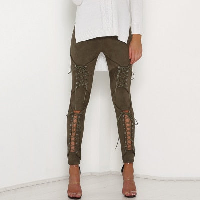 Front Lace Suede Pants